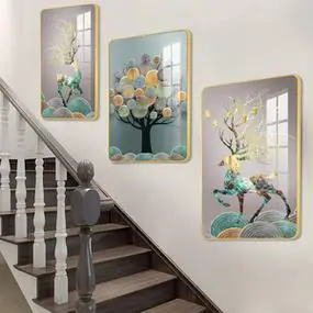 现代简约楼梯间口装饰画复式楼过道走廊挂画客厅墙壁三联画玄关画