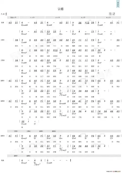 认错(简和谱)_简谱
