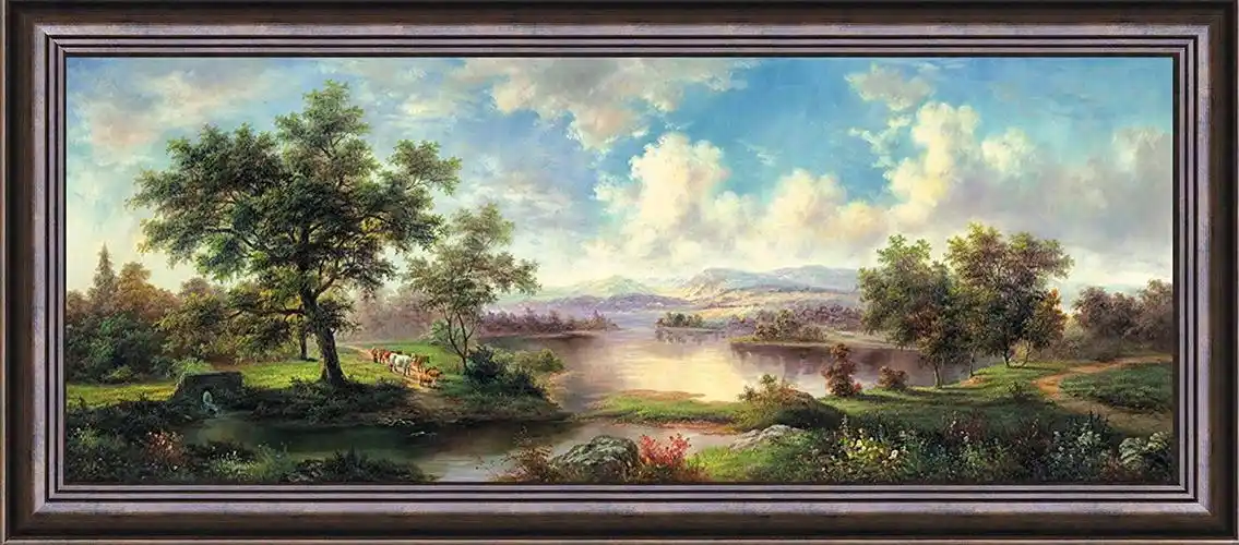 书房 办公室挂画 背景墙壁画 聚宝盆 单幅大尺寸大型欧式风景油画0009