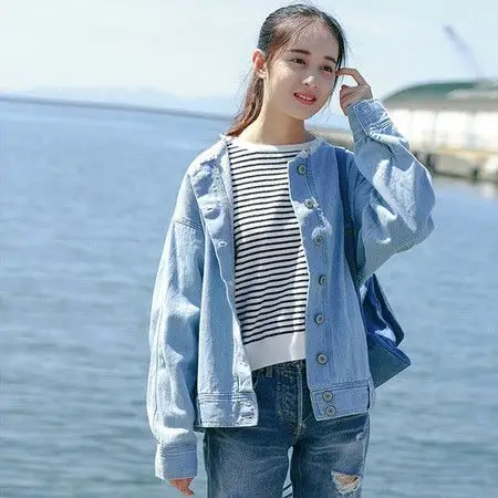 a2浅色牛仔外套女韩版宽松韩国ulzzang原宿风外套女bf个性潮