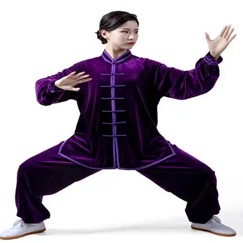 古达绒太极服秋冬季太极拳练功服女男武术服装冬款金丝绒加厚锁温