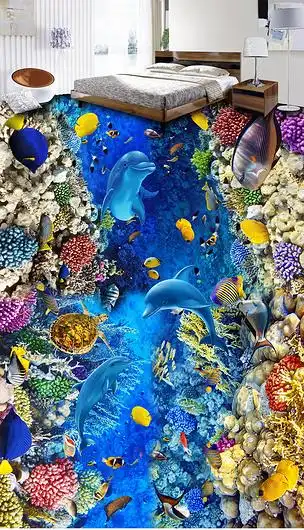 海底世界海藻海龟海豚3d立体地板立体画地板