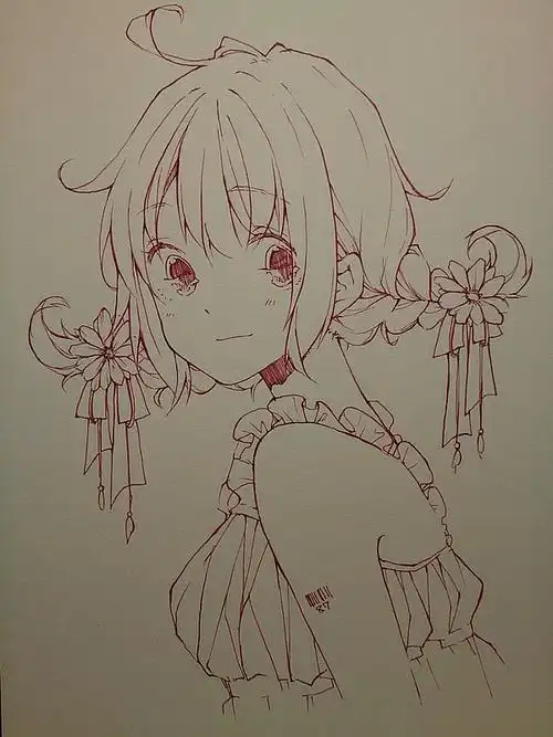 手绘插画原稿线稿黑白稿萌美少女二次元