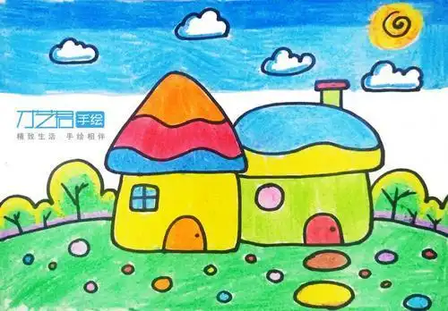 房子和草地的简笔画带颜色 简笔画图片大全-普车都