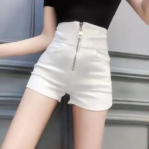 棉质白色高腰弹力短裤女2021春夏季修身显瘦流行拉链新款外穿裤子