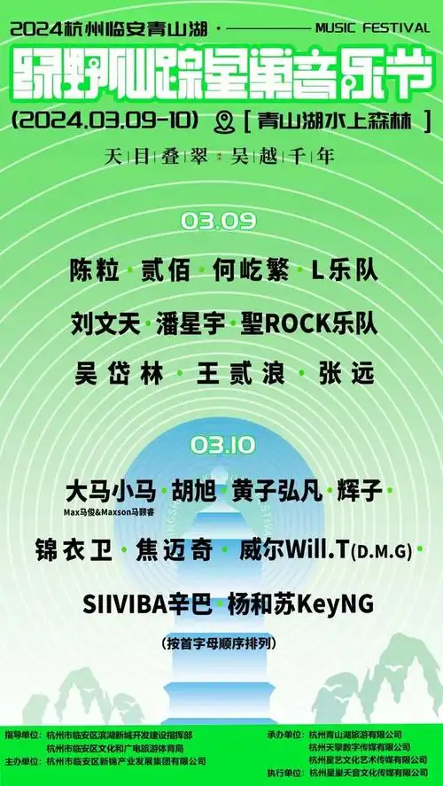 春日首场丨2024杭州临安青山湖·绿野仙踪星巢音乐节在三月等你!