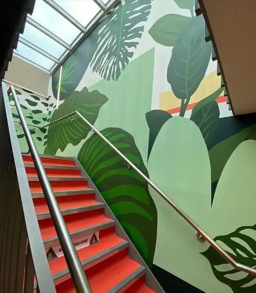 楼梯间背景墙壁画手绘植物插画