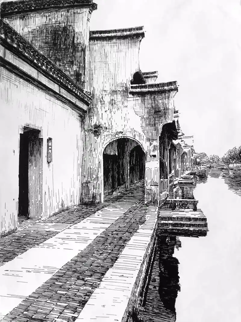 钢笔画江南水乡古镇#画画 #速写 #图文伙伴计划 #风景写生 - 抖音