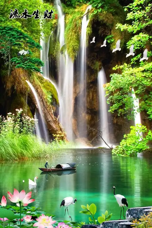 山水风景瀑布流水生财