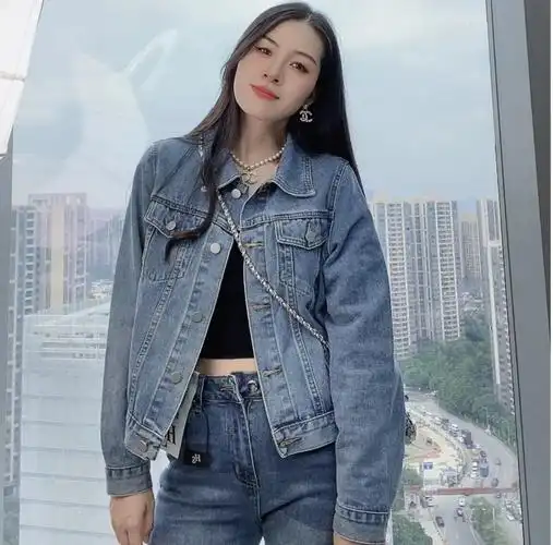 水洗牛仔外套女百搭正肩减龄软牛仔衣夹克上衣女外套穿搭 - 17网