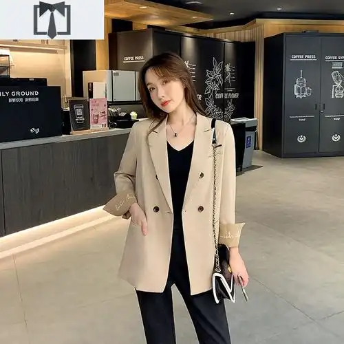 suntek刺绣垂感西装外套女春秋新款设计感小众休闲韩版炸街西服女士