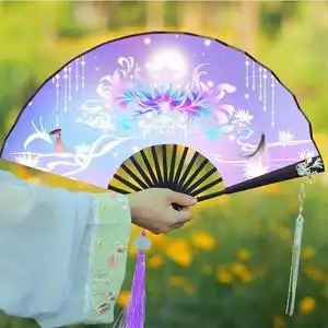 网红双面彼岸花复古风折扇古典男扇古装女扇中国风扇汉服绢布扇子