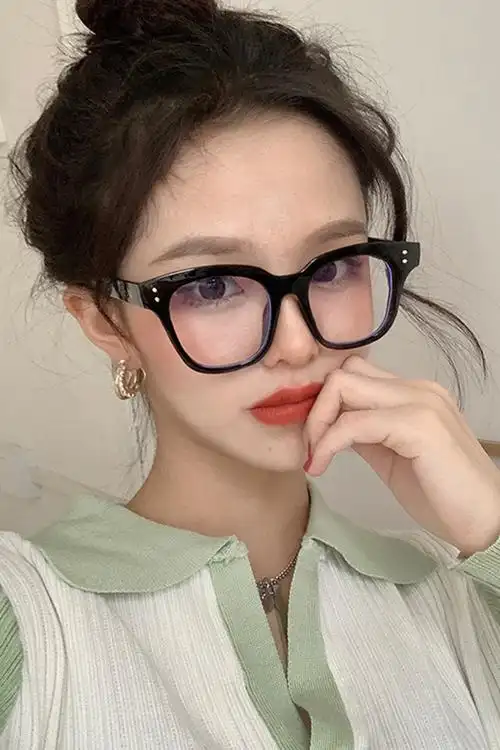 韩版复古网红款方形黑色粗框平光镜女显瘦素颜懒人凹造型眼镜框架