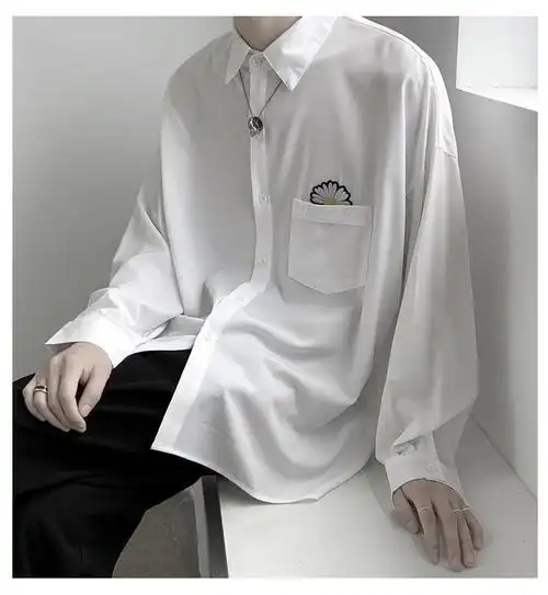 xqb小雏菊白衬衫男春秋季韩版潮流时尚帅气长袖衬衣痞帅港风宽松上衣