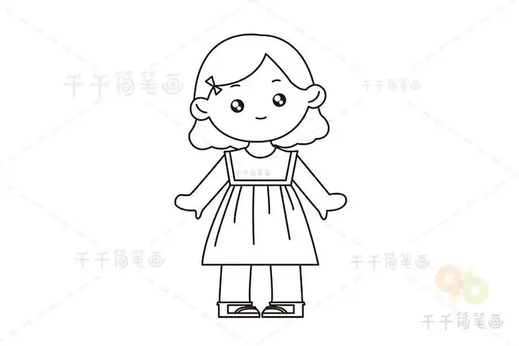 注意腿的位置要与身体协调第五步:涂上颜色,小女孩就画好了