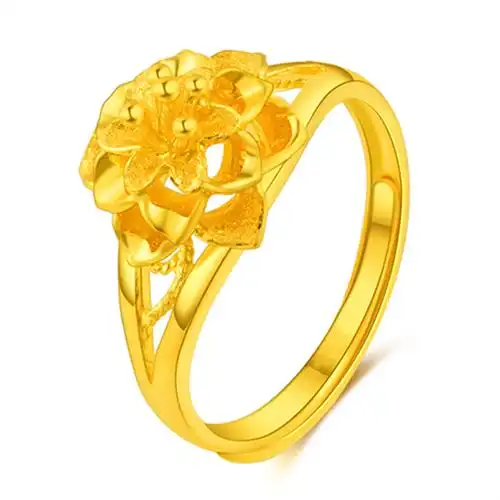 韩版气质镀3d硬黄金花开富贵开口戒指 镀金时尚镀金欧币花朵指环