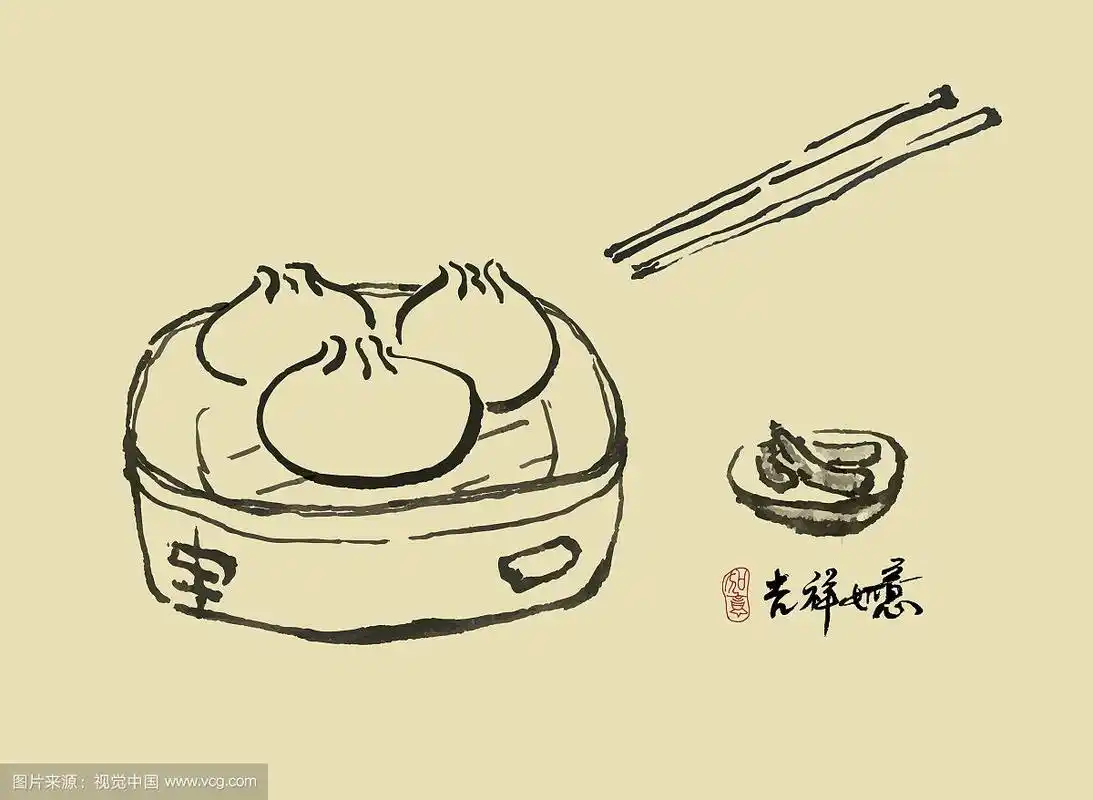 国画写意小品 中华传统美食之包子