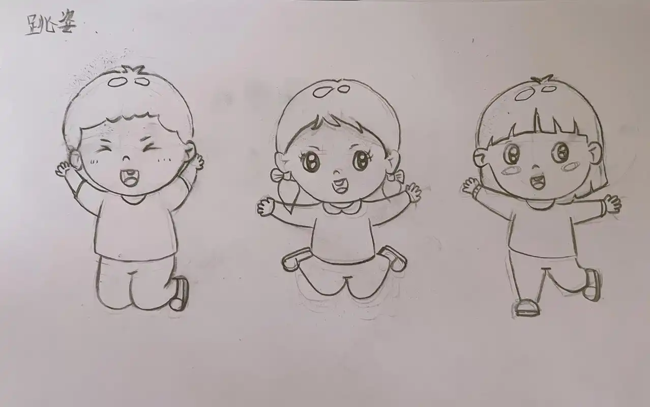 简笔画儿童画不同跳姿练习 可运用于主题画各种跳跃动作模版