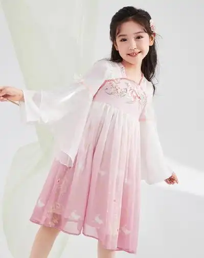 【国风刺绣 小兔子渐变下摆】女童汉服裙24春装儿童连衣裙