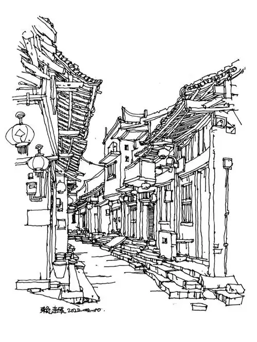 钢笔画  #写生  #风景速写  #古镇