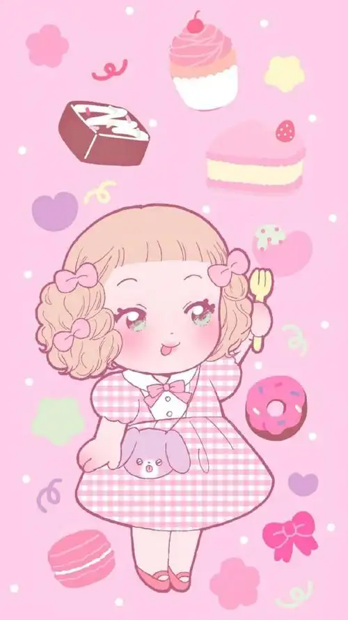 粉色系少女可爱卡通插画,高清图片,手机锁屏桌面-壁纸族