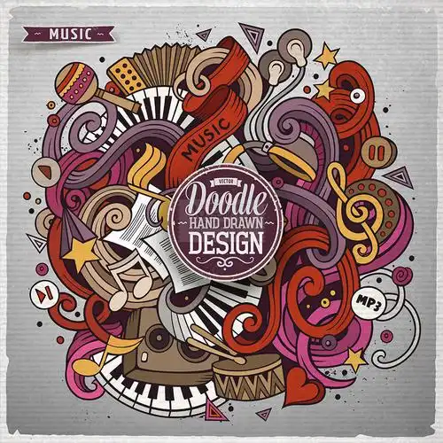 手绘涂鸦音乐海报设计矢量素材