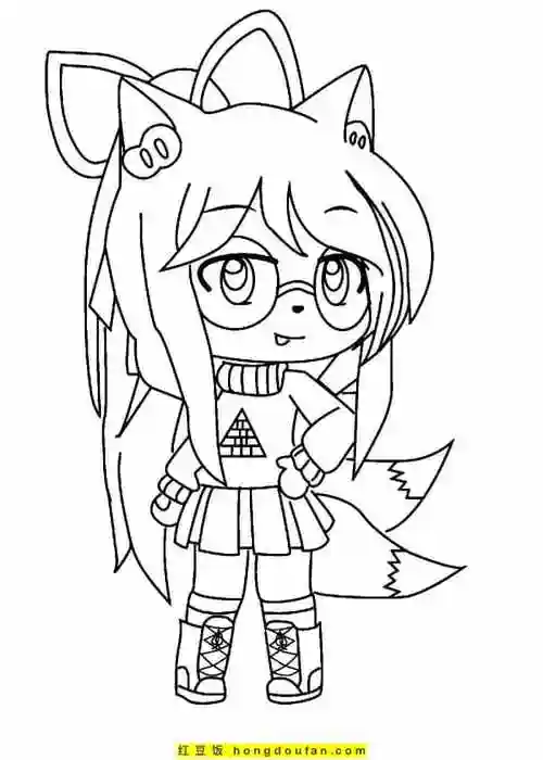 12张可爱的卡通小猫娘二次元公主涂色图片-红豆饭小学生简笔画大全