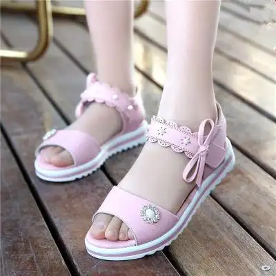 5到12岁11女孩10夏天9j小孩穿8女童7公主凉鞋6蝴蝶结平跟凉欧洲款