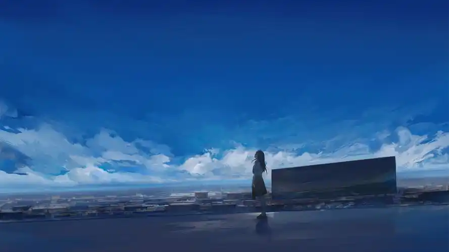 宽广蓝色天空女孩4k动漫壁纸