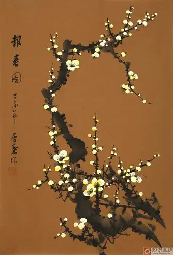 何华贤 四尺三开写意梅花国画《报春图》 - 梅花图 - 99字画网