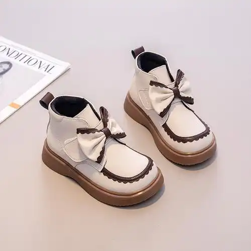 女童马丁靴短靴皮靴2022年冬季新款加绒保暖二棉鞋蝴蝶结儿童靴子