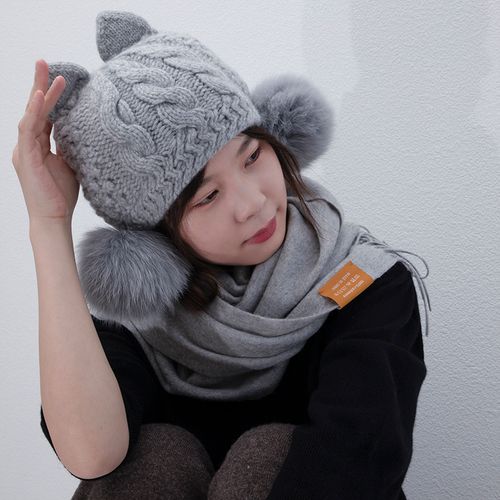 owool秋冬新品优质山羊绒手工钩织护耳保暖可爱帽子