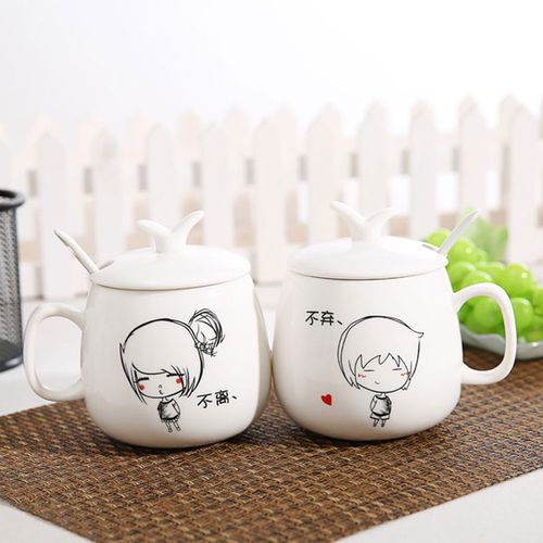 创意不离不弃情侣杯子一对 卡通陶瓷杯 可爱水杯咖啡杯马克杯