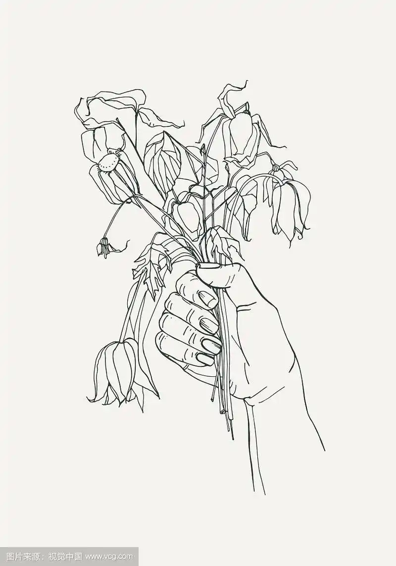 凋谢的花朵在她的手中消失了感觉概念