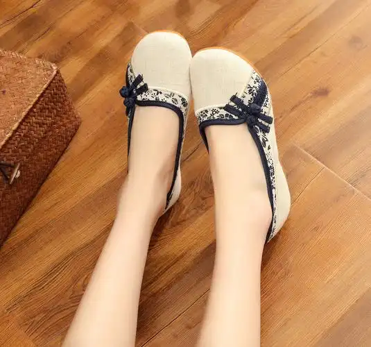 津花之俏女士老北京中跟布鞋牛筋底麻布女单鞋旗袍鞋舞蹈鞋