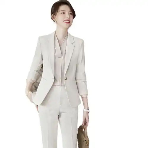 女先生女士职业套装米色长袖西装套装女秋季韩版时尚总裁西服外套职业