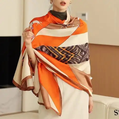 披风骏马90cmx180cm超大仿真真丝防晒丝巾披肩围巾围巾