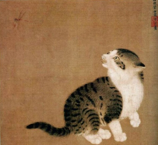 描绘猫和蜻蜓的宋代工笔画名画——李迪《狸奴蜻蜓图》国画欣赏_环球