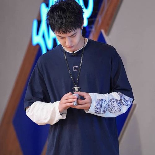 原版这就是街舞5王一博同款长袖t恤拼接印花假两件上衣男衣服潮