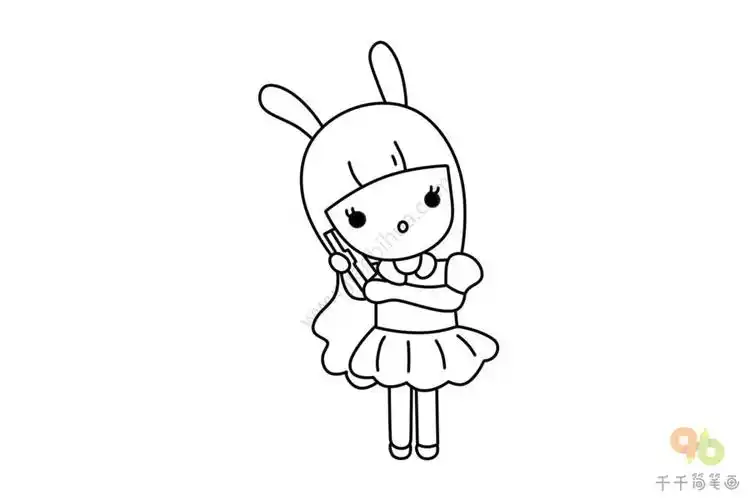打电话的兔子女孩简笔画带去远方的问候