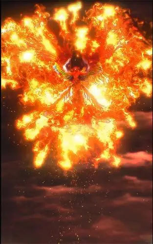 霸气的飞入太阳,最终与太阳合为一体,成为浴火重生的巨大神兽的影像