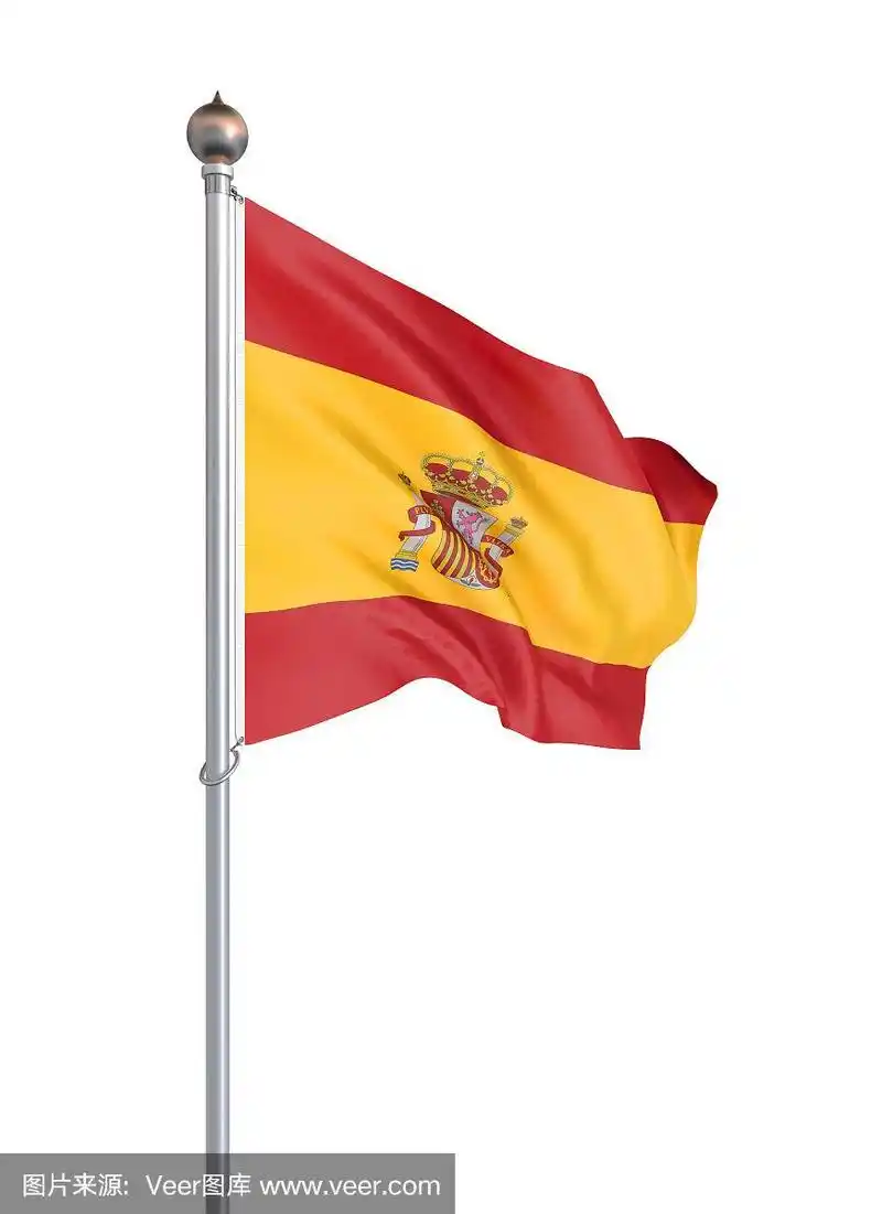 西班牙国旗在风中飘扬.背景纹理.3 d渲染;波.孤立在白色的.插图.