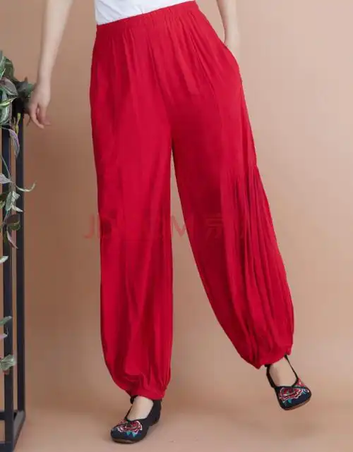 女式花布灯笼裤舒适棉麻印花春夏九分裤2020薄款民族风妈妈大码休闲