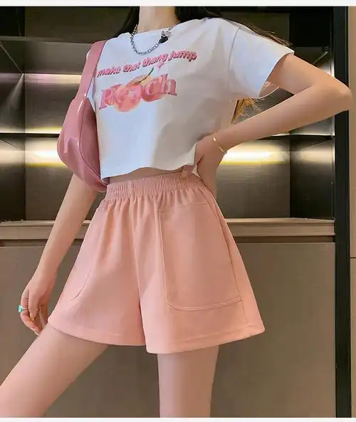 实拍 休闲运动短裤女夏宽松居家睡裤跑步舒适高腰热裤时尚外穿 - 17网