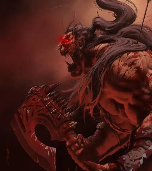 魔兽玩家原创老吼精品画作手持血吼目露凶光