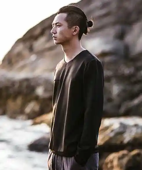 男士背头扎辫子发型图片,中长发图片,发型图片