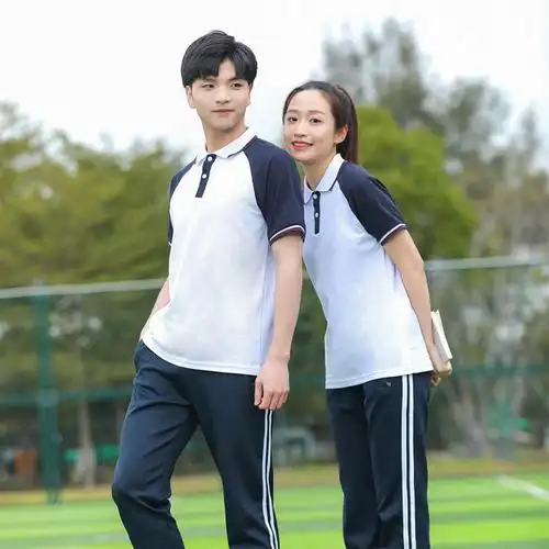 夏季款中小学生校服舒适套装翻领短袖男女初高中生班服运动风两件