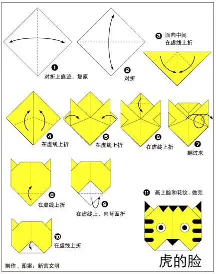 老虎脸折纸图解与方法教程_折纸大全_手工制作大全_中国儿童资源网