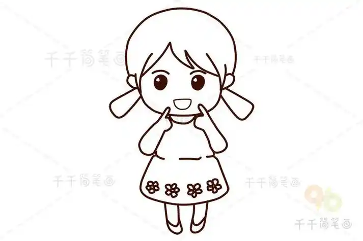 四个小女孩简笔画可爱