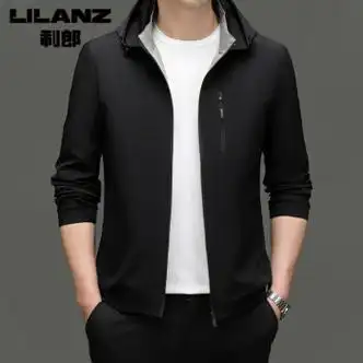 利郎lessismore防风夹克外套男春秋款潮流男士休闲夹克连帽商务纯色